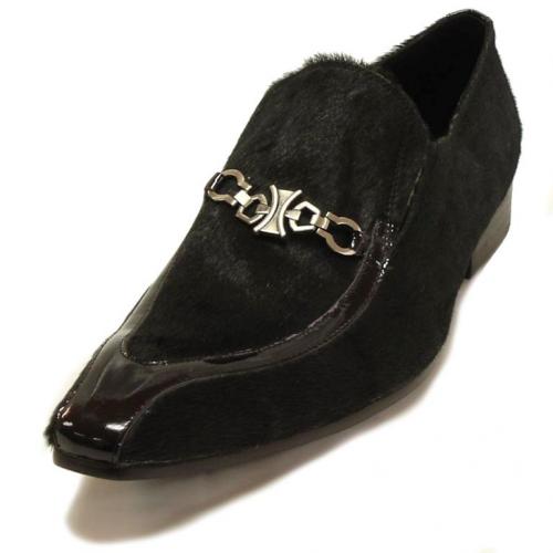 Encore By Fiesso Black Genuine Leather / Pony Hair Shoes FI6637